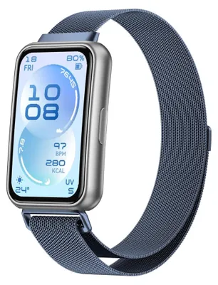 Image de Bracelet métallique pour montre connectée Huawei Band 11 / 11 Pro / 10 Mesh, magnétique, bleu