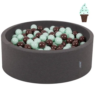 Obrázek produktu pro KiddyMoon kuličkový bazén s barevnými kuličkami 90X30cm/200 kuliček ∅ 7 cm pro kojence děti kulatý, mátový s čokoládou: hnědý/mátový