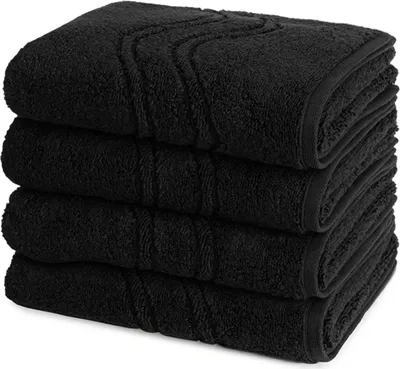 Produktbild von Ross Cashmere feeling 4 X Handtuch im Set Walkfrottee aus Baumwolle 520 g/m², Weich saugstark mit Aufhänger Kordel, Wellenmuster und gewebte Bordüre elegant