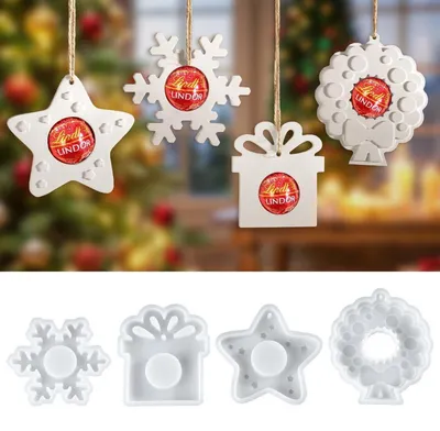 Immagine prodotto di Stampo in silicone a tema natalizio per creare ciondoli a forma di stelle e fiocchi di neve, ideale per decorazioni natalizie realizzate con gesso o resina epossidica