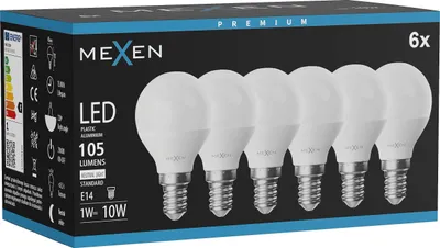 Zdjęcie produktu dla Mexen Nova 6x żarówka LED E14, G45, 1W, Neutralna - 4000K, 105 lm - L101-E14-0140-01x06