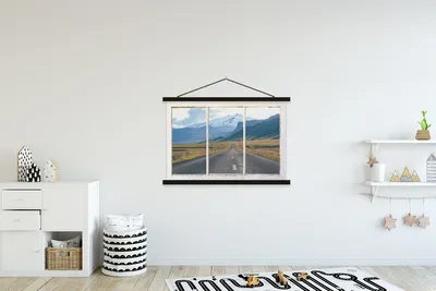 Produktbild von MuchoWow® Textilposter Aussicht - Straße - Berg 120x80 cm mit schwarzem Rahmen - Wanddeko