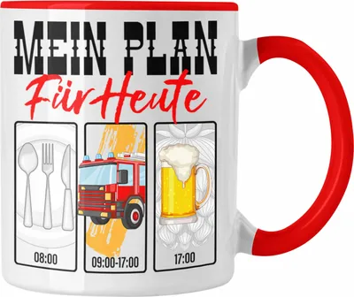 Produktbild von Trendation - Feuerwehr Tasse Lustiges Geschenk für Feuerwehrmann Grafik Becher Geburtstag Weihnachten (Rot)