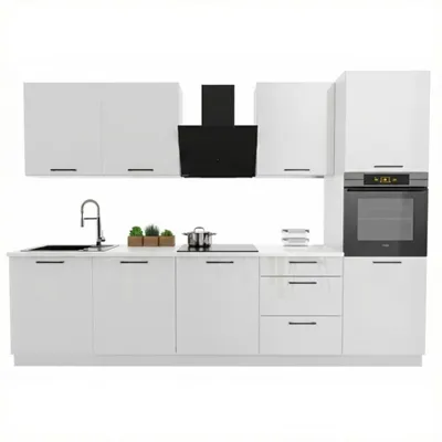 Obrázek produktu pro Kuchyňská linka 300 cm - Bílý lesk - s bílou pracovní deskou - horní a dolní skříňky - tiché dovírání Soft-Close - Moderní nábytek - DENIS