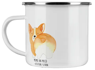Produktbild von Mr. & Mrs. Panda Pott Corgi Po - Weiß - Geschenk, Positiv, Sprüche, Motivation, becher emaille, Kaffeepott, Hund, Spruch, Emailletasse, Tasse, Teetasse