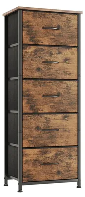 Produktbild von Kommode 5 Schubladen, Stoffkommode, Holzplatte, Metallgestell, rustikal braun, für Schlafzimmer