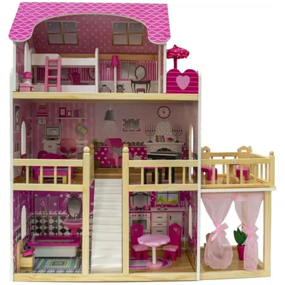 Produktbild von 4iQ Große Holzpuppenhaus NADIA 82x30x90 cm mit Zubehör