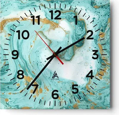 Produktbild von Wanduhr - Quadrat - Glasuhr - Abstraktion blau Wasser modern - 30x30cm - Schleichendes Uhrwerk - Lautlos - zum Aufhängen bereit - Dekoration Modern - Wanddekoration aus Glas - C4AC30x30-2937