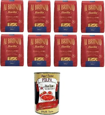 Produktbild von Barilla Al Bronzo Pasta Fusilloni Bronze Gezogene Pasta Rohe Verarbeitungsmethode 8 x 500gr + Italian Gourmet polpa 400g