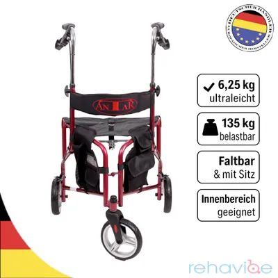 Produktbild von Antar Rollator »3-Rad / Dreirad-Rollator Gehhilfe für Senioren faltbar mit Bremse