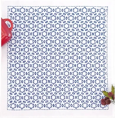 Image de Olympus Hitomezashi Sashiko paquet de broderie "Hana Fukin Stars and Three Diamonds", tissu imprimé, 34x34cm, original du Japon