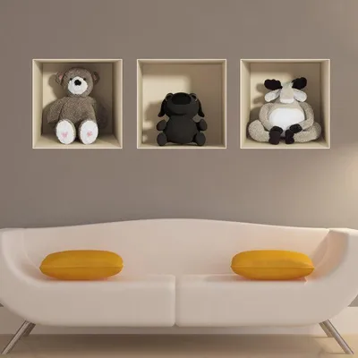 Produktbild von 3D-Aufkleber mit Teddybär-, Hunde- und Reh-Motiven, 40 x 120 cm