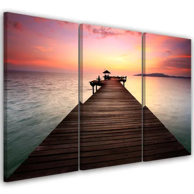 Produktbild von Triptychon auf leinwand landschaften - violett 60x40 cm Feeby lila wandbild bereit zum aufhängen