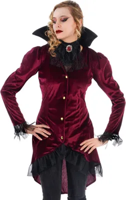 Produktbild von Vampiress "Jasna" Kostümjacke und Jabot für Damen | Dunkelrot Schwarz Variante: S