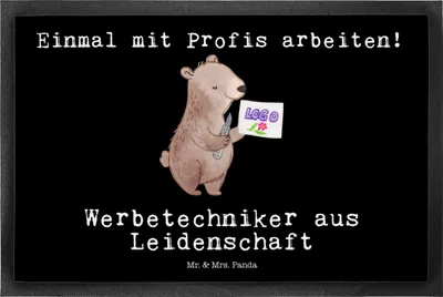 Produktbild von Mr. & Mrs. Panda Fußabstreifer Werbetechniker Leidenschaft 50 x 75 cm - Schwarz - Geschenk, Fussmatte, Schmutzmatte, Fußabtreter, fußmatte, abstreifer, Schmutzfangmatte