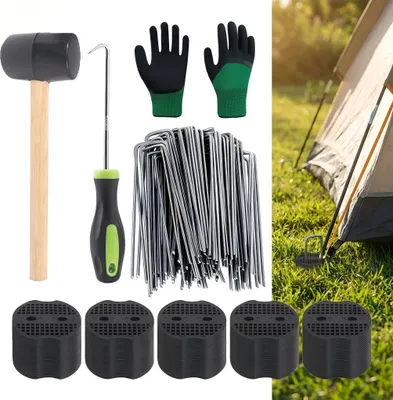 Produktbild von 100 Erd­nägel 15 cm verzinkt, U-Form Rasennägel extra stabil, inkl. 100 Unterlegscheiben, für Unkrautvlies & Kunstrasen