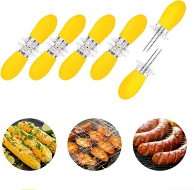 Produktbild von 10 Stück Maiskolbenspieße, Edelstahl Halter für Maiskolben, BBQ & Obstspieße, Küchenwerkzeug, gelb