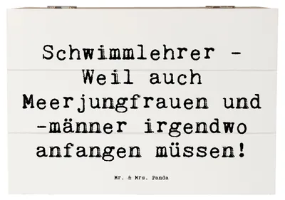 Produktbild von Mr. & Mrs. Panda Box Spruch Schwimmlehrer Anfang 22 x 15 cm - Weiß - Geschenk, Berufsliebe, Kiste, Fitness, Schwimmen lernen, schatztruhe, holzkästchen, schatzkiste holz