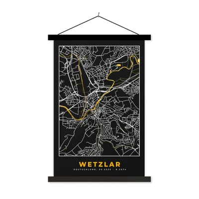 Produktbild von MuchoWow® Textilposter Wetzlar - Gold - Stadtplan - Deutschland - Schwarz und Gold - Karte 60x90 cm mit schwarzem Rahmen - Poster Wohnzimmer