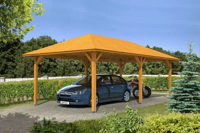 Produktbild von Einzelcarport SKAN HOLZ Taunus mit Pfostenankern 439x786 cm eiche hell