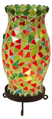 Produktbild von Tischleuchten - Mosaik-Tischleuchte, Tischlampe aus Metall und Glas in grün, 27 cm hoch, Ø 12 cm, E14-Fassung