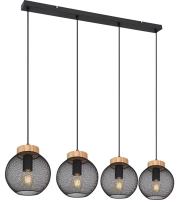 Produktbild von Hängeleuchte, Käfig-Design, Holz, natur, schwarz, H 120 cm