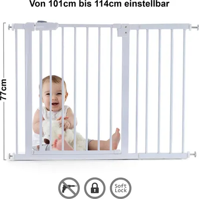 Produktbild von Tür Treppenschutzgitter Metall weiß verstellbar 77cm hoch 101-114cm