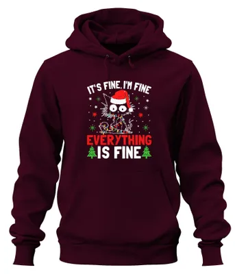 Immagine prodotto di It's Fine I'm Fine Christmas Cat Lights Funny Gift Felpa con cappuccio Unisex, Borgogna, M
