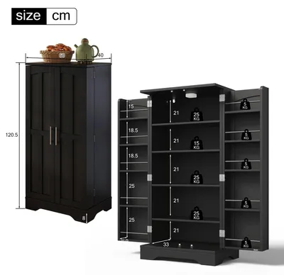 Zdjęcie produktu dla Szafka kuchenna – szafka z 2 drzwiami – oświetlenie LED z czujnikiem ruchu – regulowane półki – 120 x 60 x 40 cm – czarna