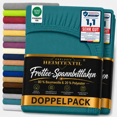 Produktbild von Doppelpack Frottee Spannbettlaken Premium Petrol 180 - 200 x 200 cm