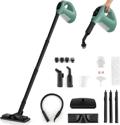 Produktbild von GOPLUS Dampfreiniger 1500 W, Mehrzweck Dampfwischer mit 14 tlg. Zubehör und Kindersicherung, Handdampfreiniger, 1 Min. Aufheizzeit für Bad (Grün)
