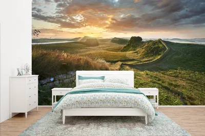 Produktbild von Historische Wandkunst - Fotowand De Hadriansmauer in England bei Sonnenuntergang - Breite 400 cm x Höhe 240 cm