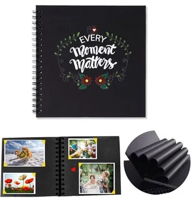 Zdjęcie produktu dla Ultiluxe Fotoalbum - Album scrapbooking - DIY fotoksiążka - 40 czarnych stron - Spiralna oprawa - Pamiątki - Rozmiar 17 x 17 cm - Czarny