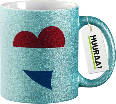 Produktbild von Huuraa Glitzertasse Niederlande Flagge Herz 330ml Blau Keramik Kaffeebecher Geschenkidee