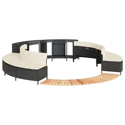Produktbild von Whirlpool-Umrandung Schwarz Poly-Rattan und Massivholz Akazie