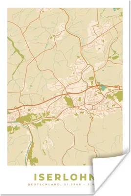 Produktbild von MuchoWow® Poster Karte - Iserlohn - Karte - Stadtplan - Vintage 40x60 cm - Plakate für die Wand - Poster Babyzimmer