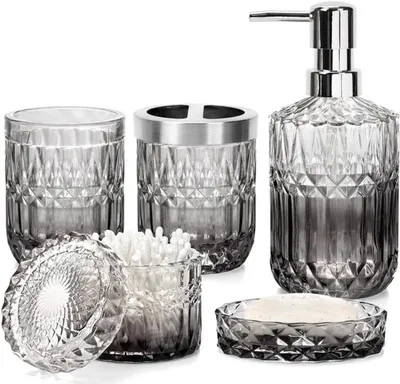 Produktbild von Diamantvormig badkameraccessoireset aus Glas