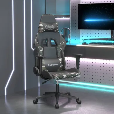 Produktbild von The Living Store Gaming-Stuhl mit Fußstütze Schwarz und Tarnfarben Kunstleder
