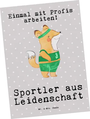 Produktbild von Mr. & Mrs. Panda Postkarte Sportler Leidenschaft - Grau Pastell - Geschenk, Grußkarte, Fotokarte, Ansichtskarte, Postkarten, Ansichtskarten