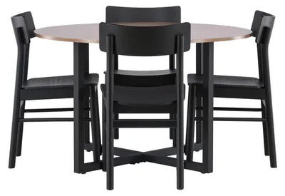 Produktbild von Durango Essgruppe Esstisch Walnuss-Nachbildung 4 Stühle schwarz.