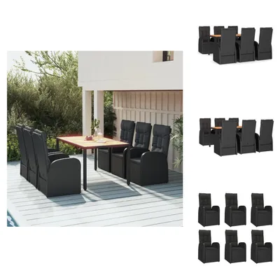 Produktbild von vidaXL 7-tlg. Garten-Essgruppe mit Kissen Schwarz Poly Rattan -  Gartenstühle