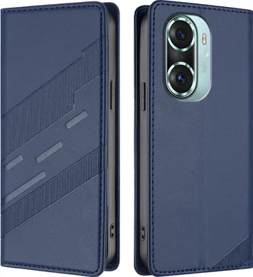 Image de Etui pour Honor 60 Pro, étui portefeuille en cuirPolyuréthaneavec fente pour cartes et fonction stand Blau