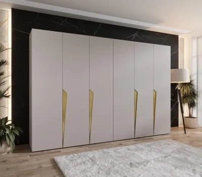 Obrázok produktu pre Šesťdverová šatníková skriňa 300 cm SORAYA 1 - kašmír / zlaté úchyty