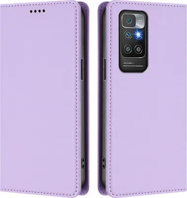 Immagine prodotto di Custodia in pelle per Xiaomi Redmi 10 4G, custodia magnetica in Finto cuoio con supporto viola chiaro