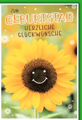 Produktbild von Geburtstag Glückwunschkarte mit Umschlag Sonnenblume Smiley Herzliche Glückwünsche