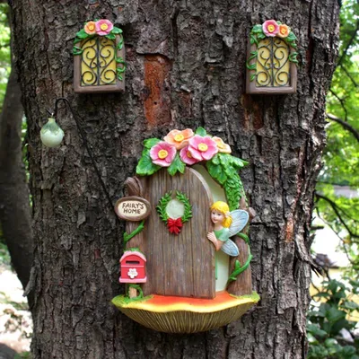 Produktbild von Miniatur-Feenhaustür, Gartentür, Dekoration für Märchen- und Feengärten, Figuren, Accessoires für Feengärten, Dekoration, Gesichts-Dekoration für Bäume, Skulpturen für den Garten