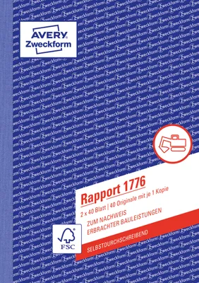 Image de Avery Zweckform® 1776 1776 Rapport, DIN A5, autocopiant, 2 x 40 feuilles, blanc, jaune