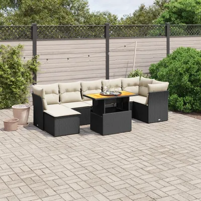 Produktbild von 8-tlg. Garten-Sofagarnitur - mit Kissen Schwarz Poly Rattan - Gartenmöbelset 3270944