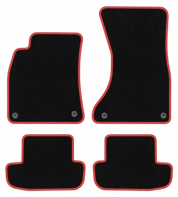 Zdjęcie produktu dla Dywaniki samochodowe welurowe CARLUX-RED do: Audi A5 8T (2008-2018, coupe) czarne z czerwonym obszyciem, z mocowaniami