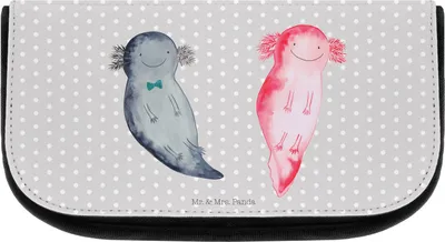 Produktbild von Mr. & Mrs. Panda toilettenbeutel Axolotl Freundin - Grau Pastell - Geschenk, Liebe, Kosmetiktasche, Kulturtasche, kosmetiktäschchen, Necessaire, kulturtäschchen, Lurch
